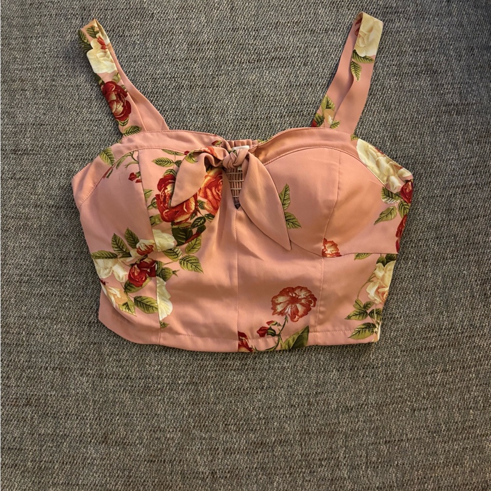 Floral Pink matching set (croptop and wide legged pants)